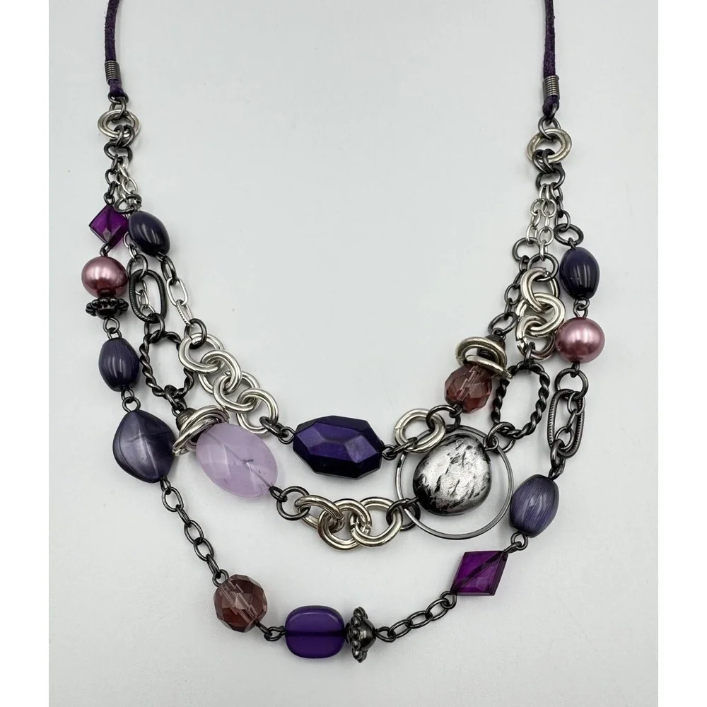Lia Sophia Purple Haze Multi Strand Glass Cats Eye Acrylic Beaded Necklace
